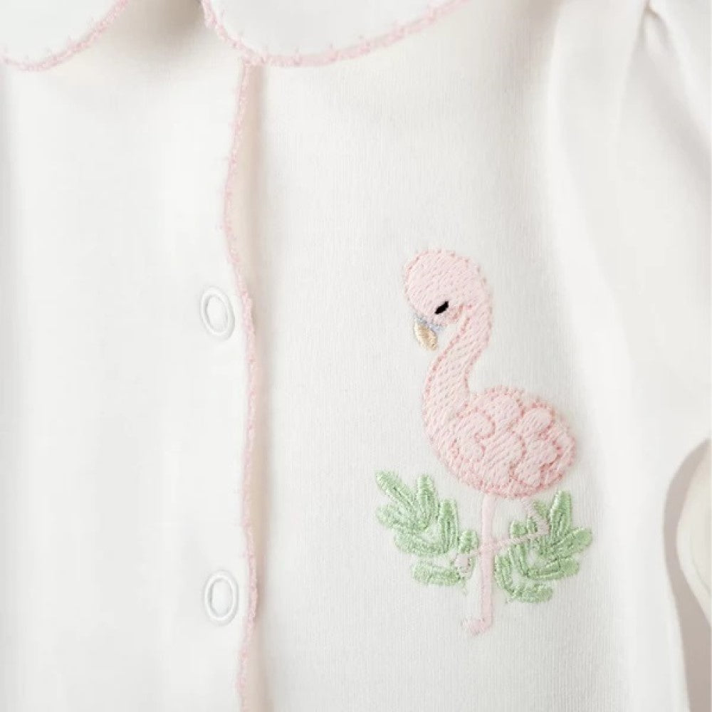 Mayys Baby Nazenin Flamingo Nakışlı Pembe Tığ işi Süslemeli Organik Tulum Ekru