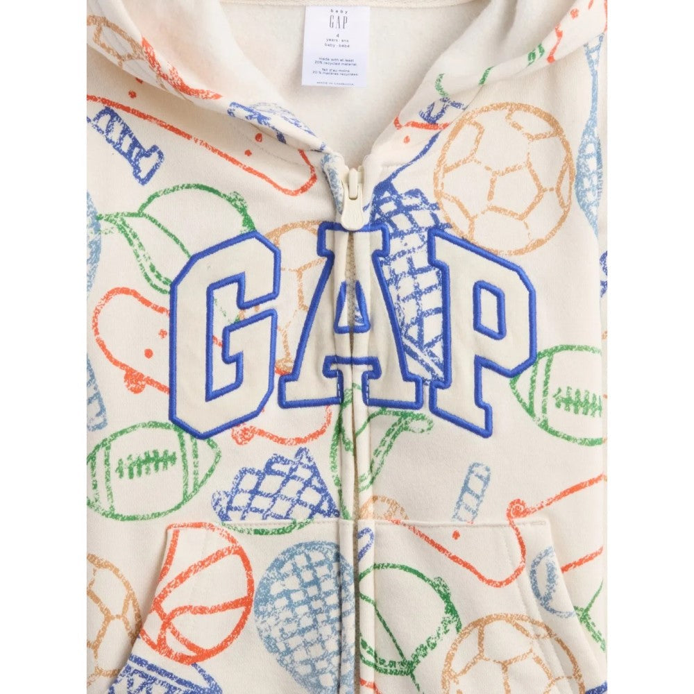 GAP Logolu Kışlık Erkek Bebek Fermuarlı Kapüşonlu Sweatshirt Ekru