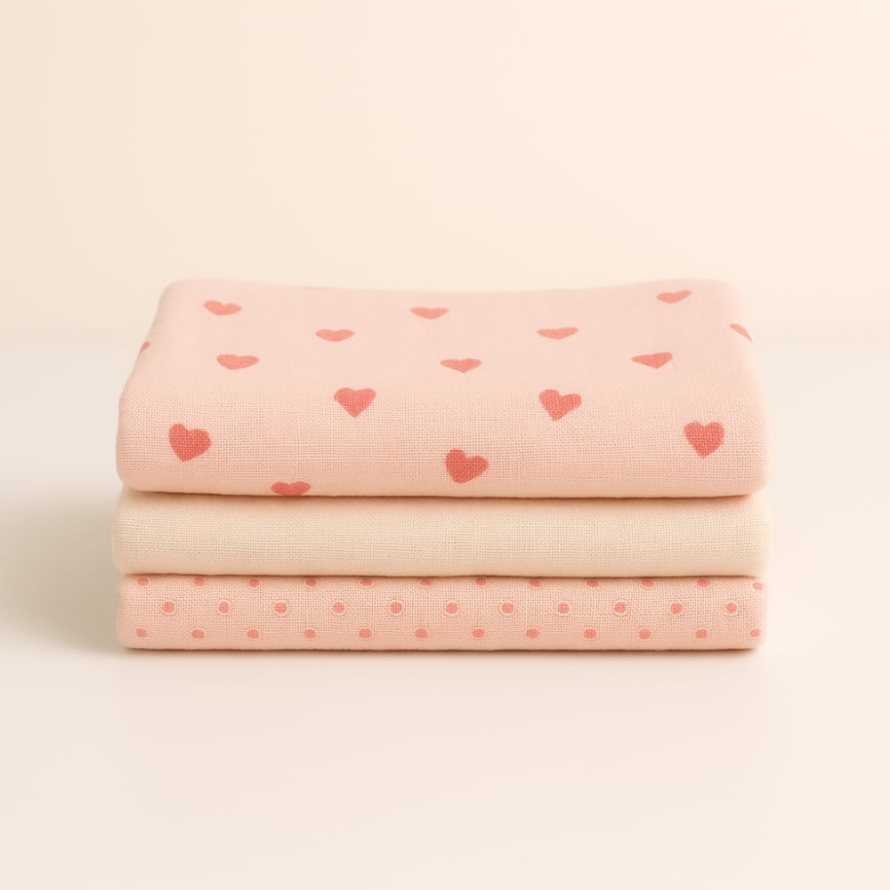 Mama Yoyo 3'lü Müslin Set - Pudra Kalp Takım