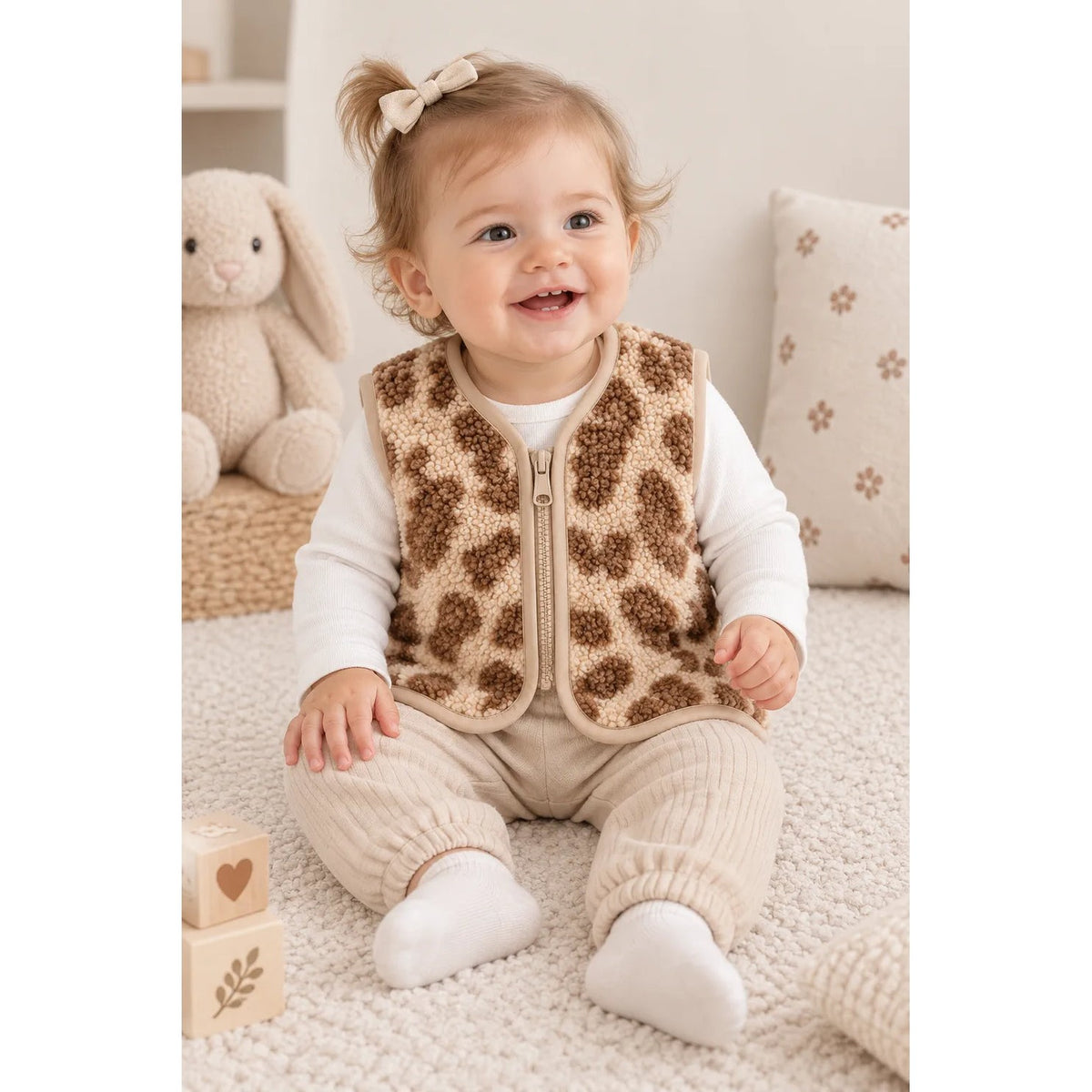 Miela Kids Little One's Heart Peluş Bebek Yeleği - Leopar Kahverengi