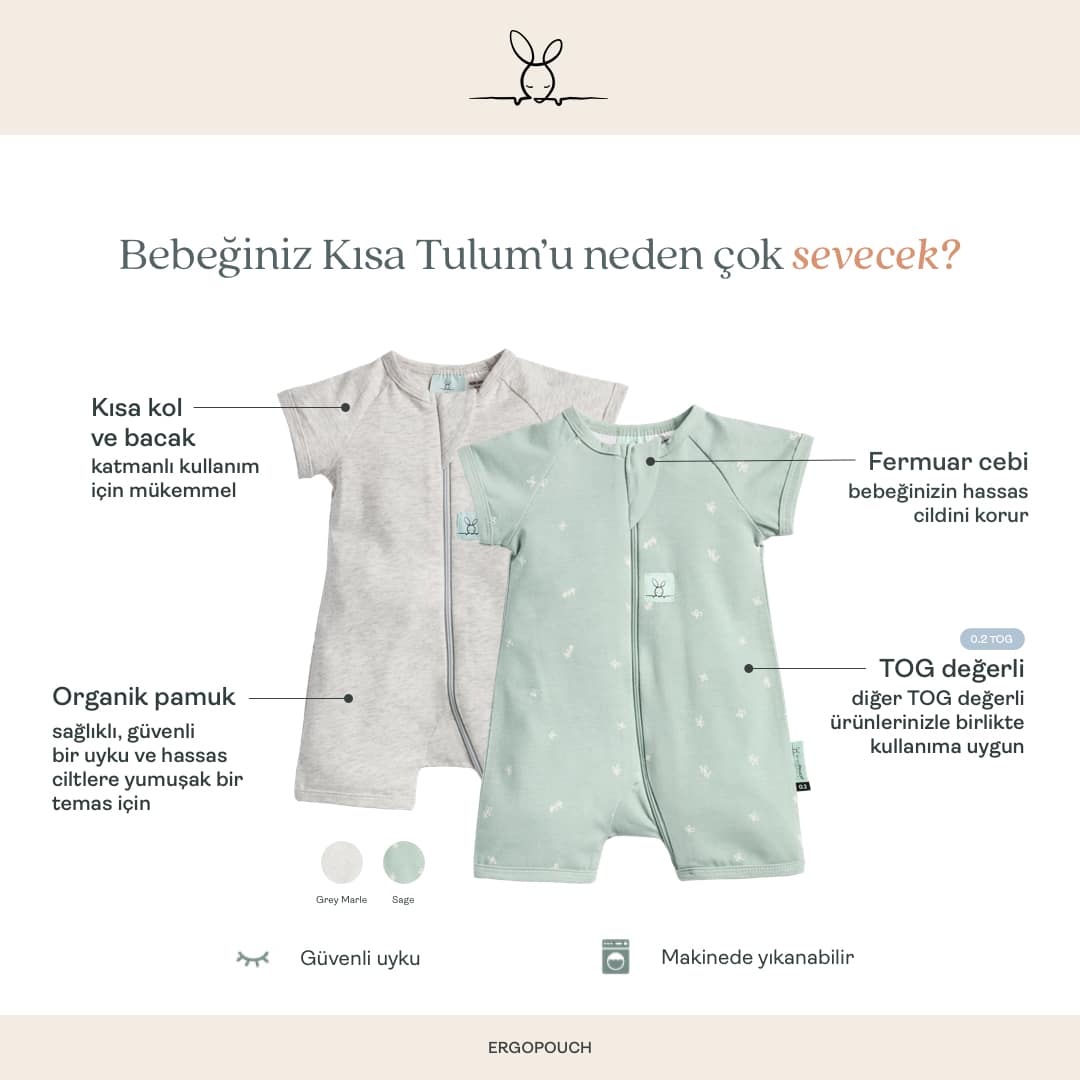 ErgoPouch Organik Pamuklu Kısa Tulum 0.2 Tog - Savannah Krem