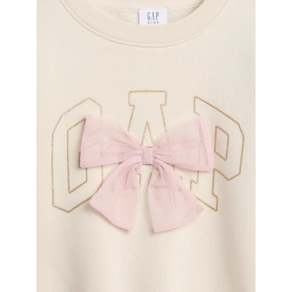 GAP Kız Çocuk Oversize Bisiklet Yaka Sweatshirt Krem