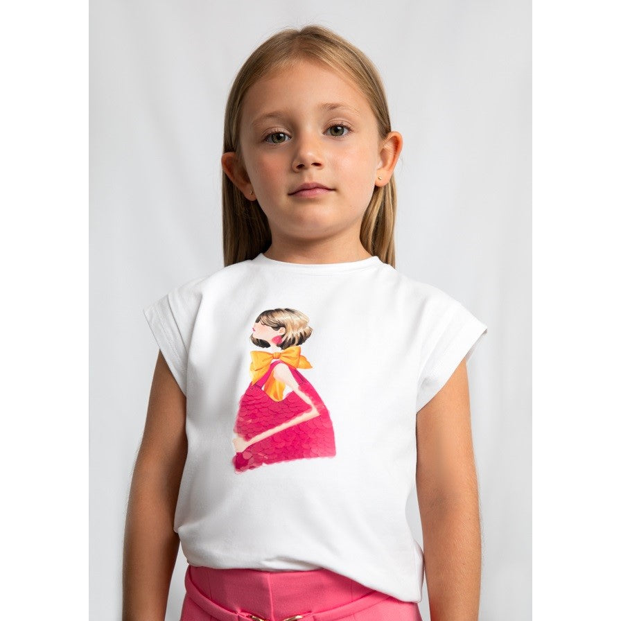 Mayoral Yazlık Kız Kısa Kol T-shirt Ekru