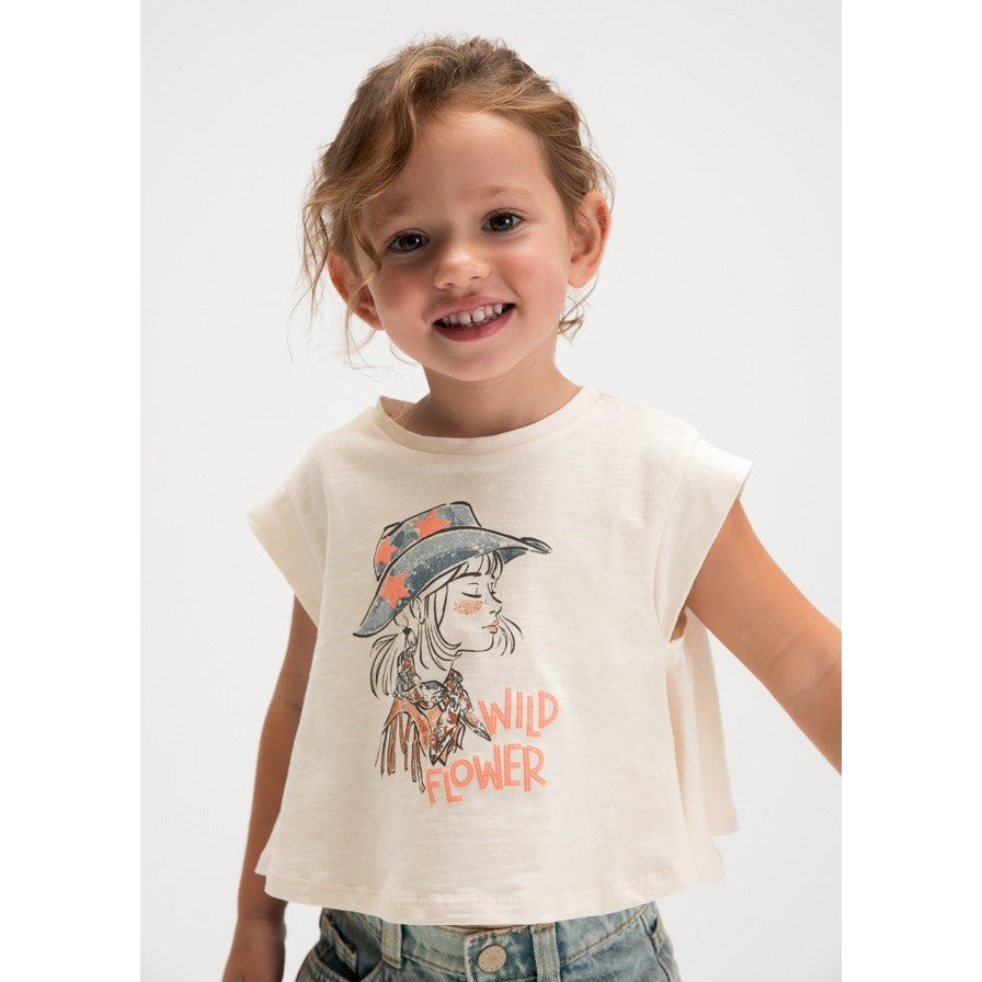 Mayoral Yazlık Kız Kısa Kol T-shirt Ekru