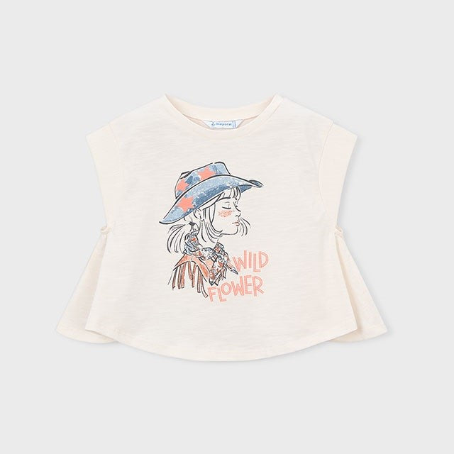 Mayoral Yazlık Kız Kısa Kol T-shirt Ekru
