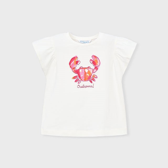 Mayoral Yazlık Kız Kısa Kol T-shirt Ekru