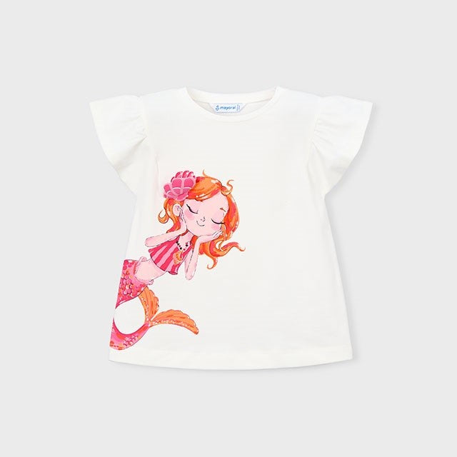 Mayoral Yazlık Kız Kısa Kol T-shirt Ekru