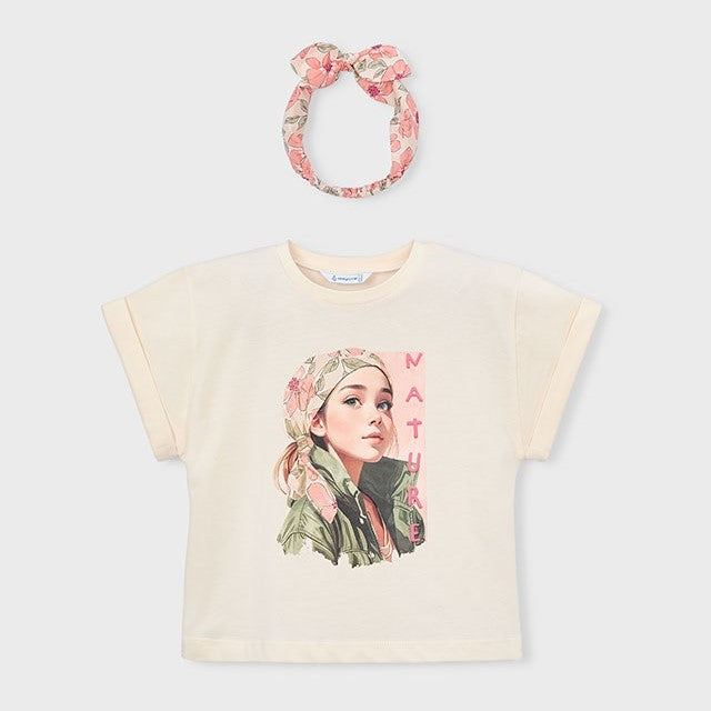 Mayoral Yazlık Kız Kısa Kol T-shirt Bej
