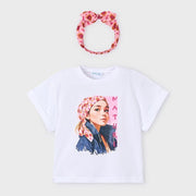Mayoral Yazlık Kız Kısa Kol T-shirt Ekru