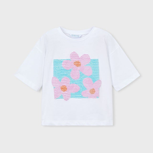 Mayoral Yazlık Kız Kısa Kol T-shirt Ekru