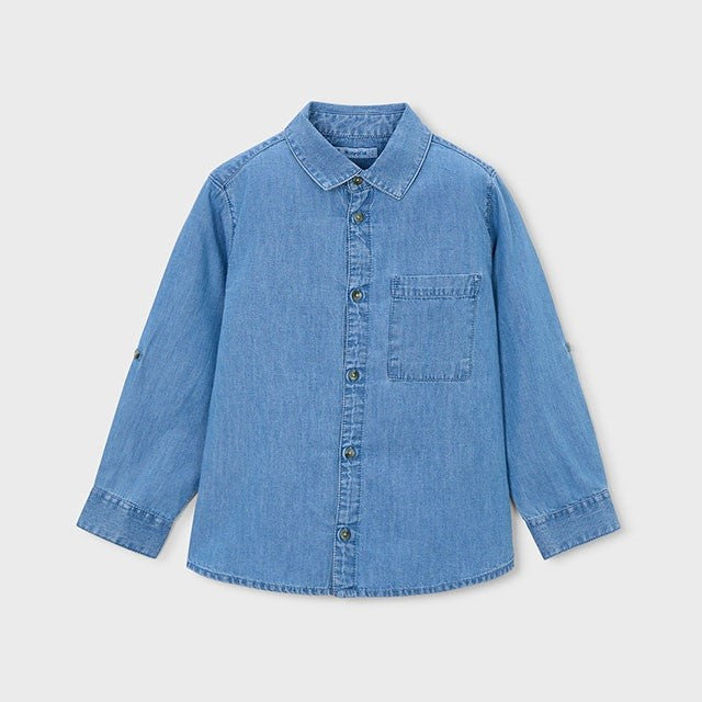 Mayoral Yazlık Erkek Uzun Kol Denim Gömlek Mavi