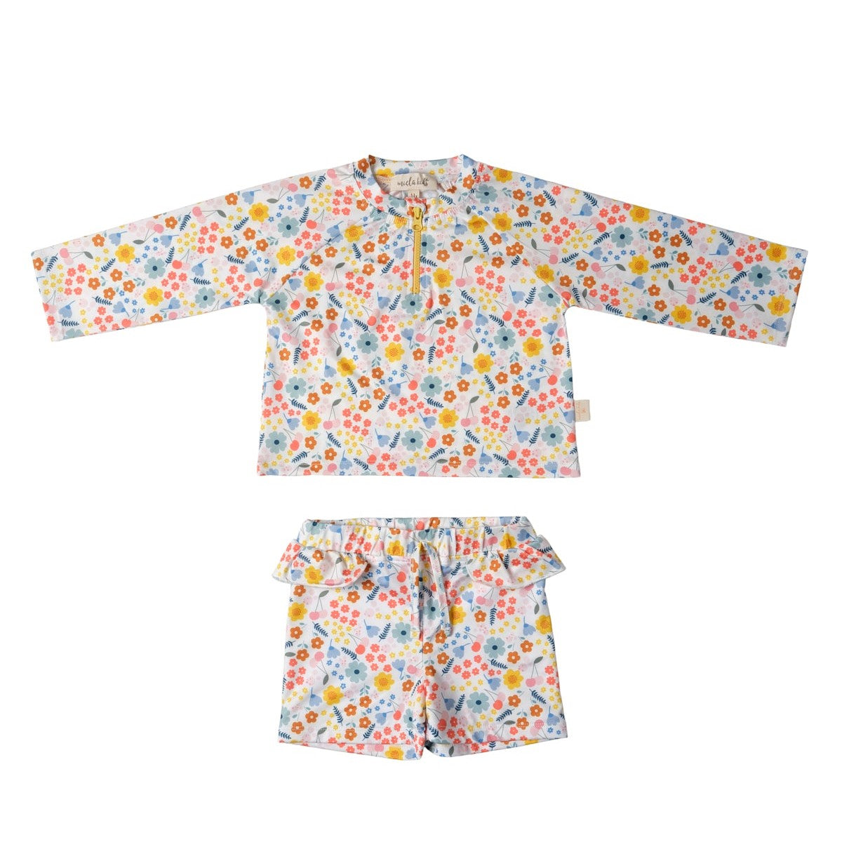 Miela Kids Kız Bebek UV Korumalı Alt Üst  Set - Pretty Floral Ekru