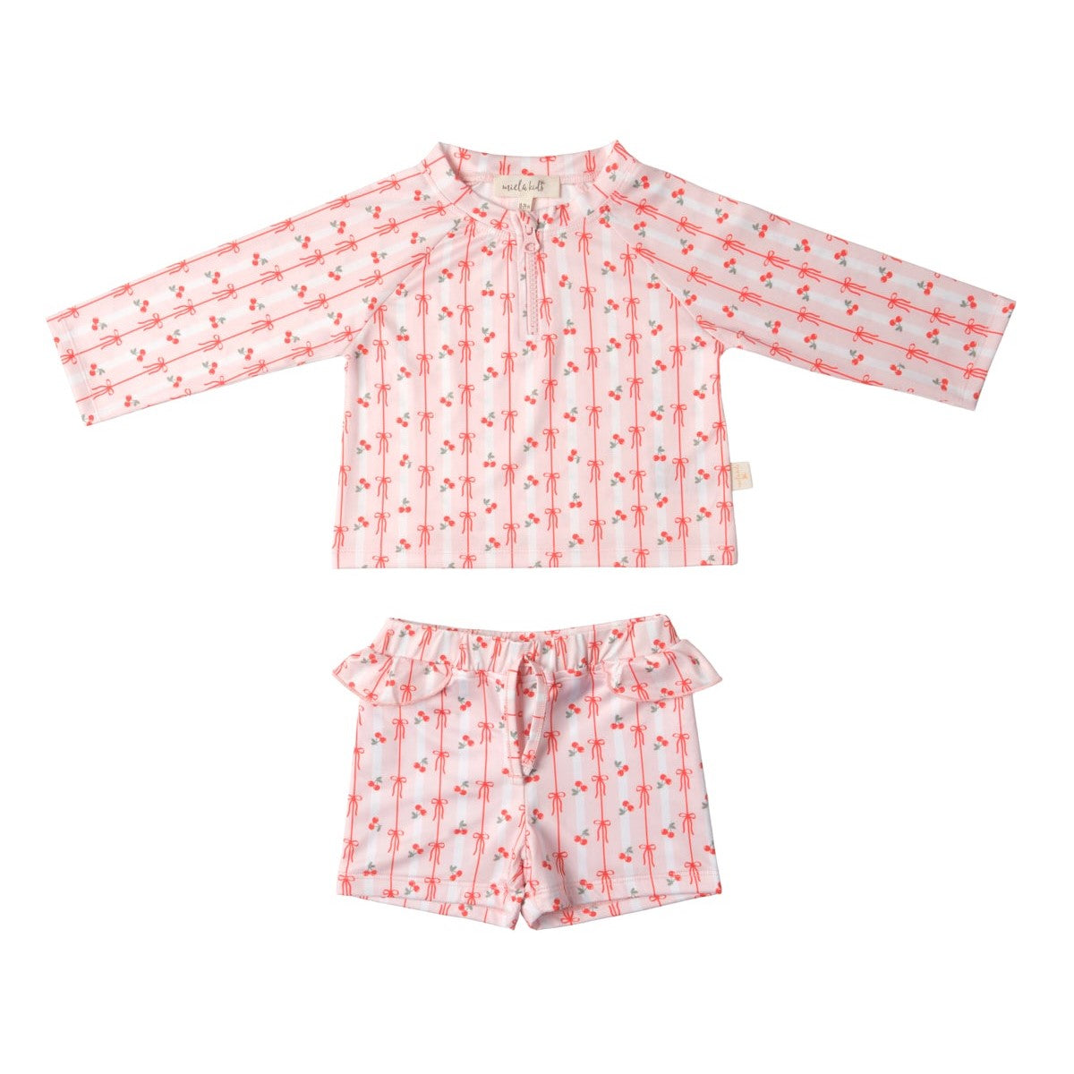 Miela Kids Kız Bebek UV Korumalı Alt Üst  Set - Cherry Bow Ekru