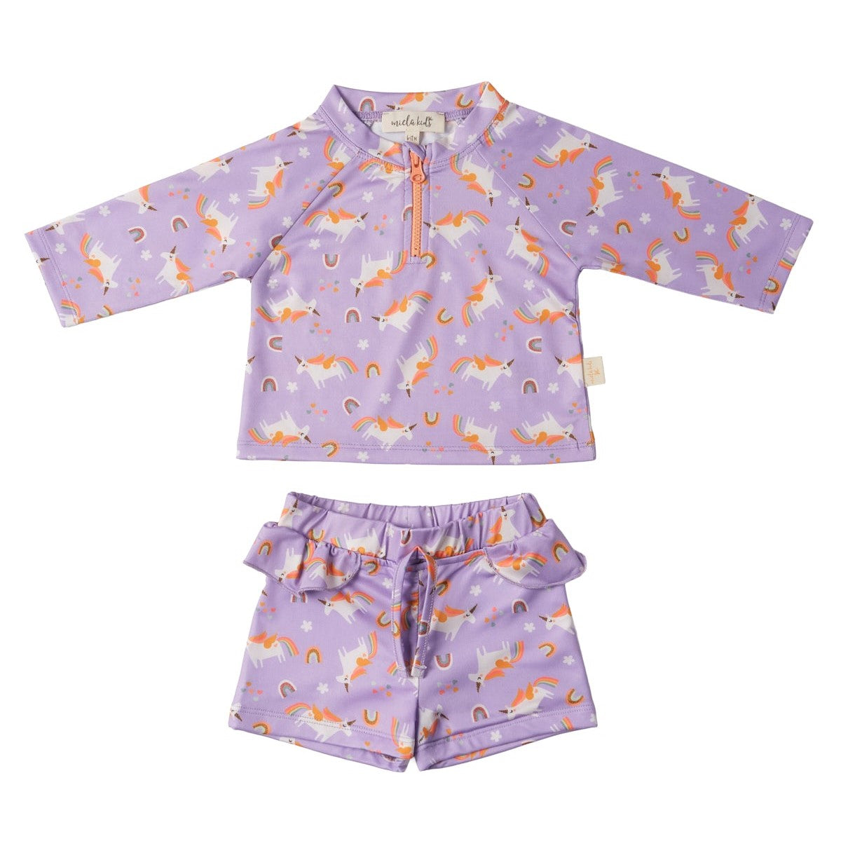 Miela Kids Kız Bebek UV Korumalı Alt Üst  Set - Rainbow Unicorn Lilac Lila