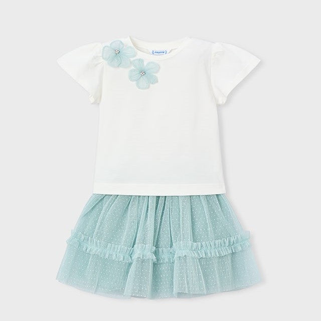 Mayoral Yazlık Kız Bluz Tül Etek Set Yeşil