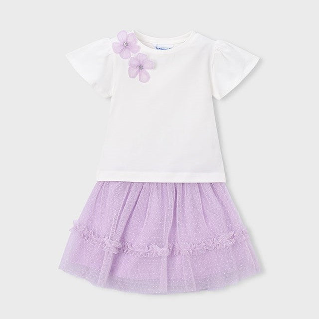 Mayoral Yazlık Kız Bluz Tül Etek Set Mor
