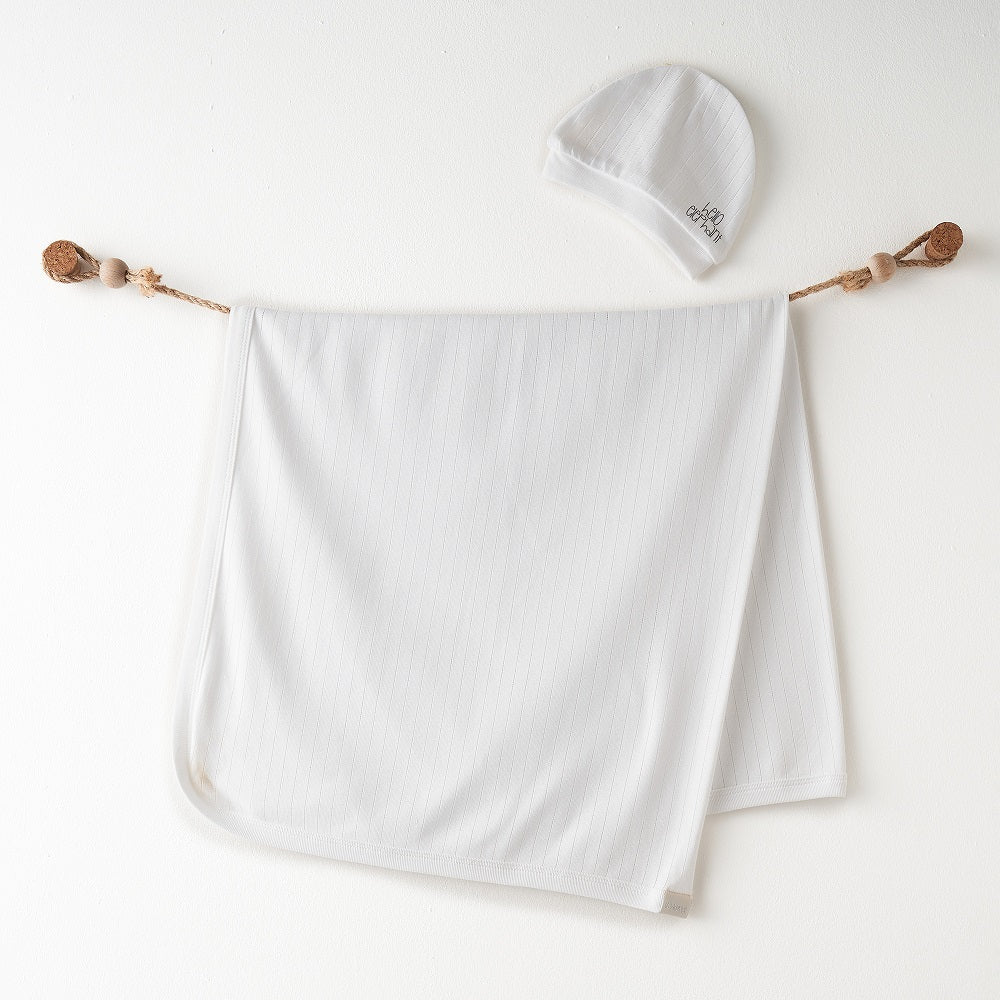 Andywawa Bebek Battaniye Şapka Takım 85x90 Hello Elephant Beyaz