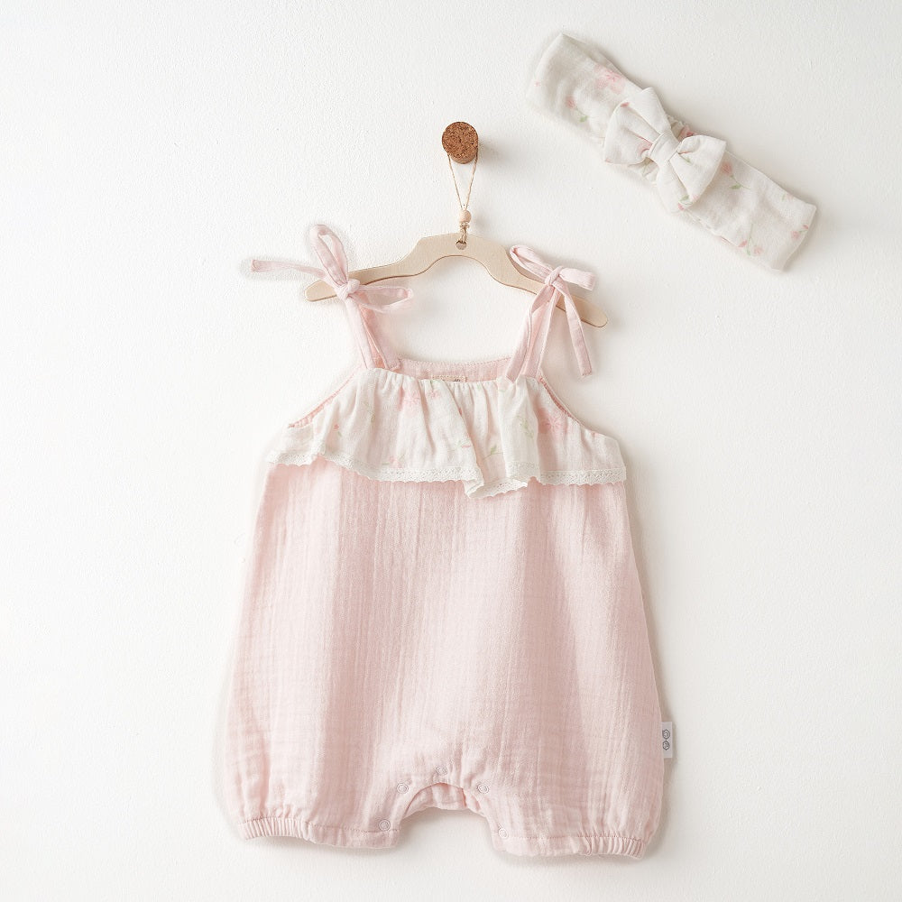 Andy Wawa Andywawa Kız Bebek Yazlık Romper Tulum Band Set Pembe - Body,Tulum,Zıbın
