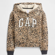 GAP Logolu Kışlık Kız Çocuk Fermuarlı Kapüşonlu Sweatshirt Kahverengi