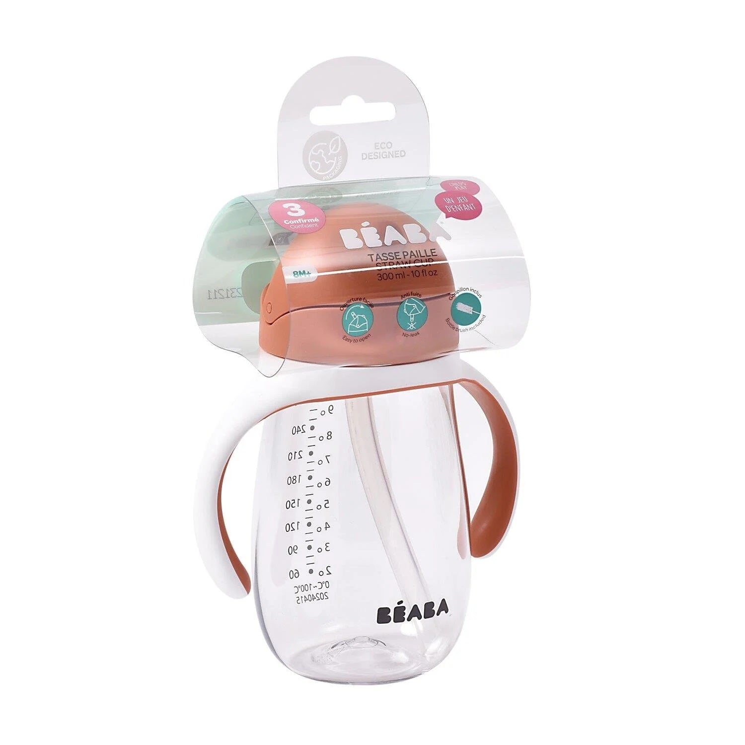 Beaba 300 Ml Şeffaf Pipetli Suluk, Terracotta