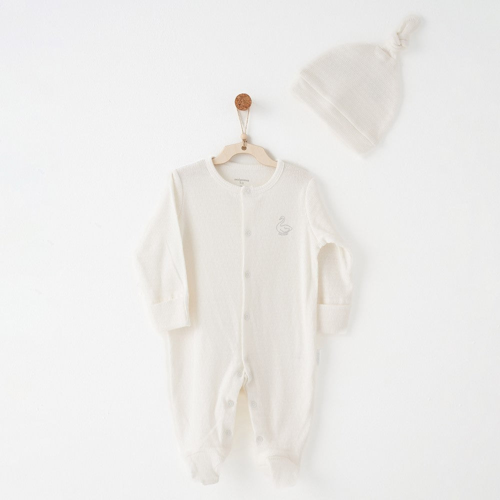 Andywawa Bebek Yazlık Tulum Şapka Set Ekru