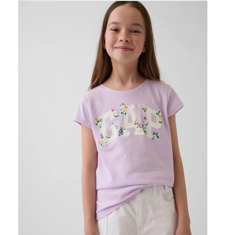 GAP Kız Çocuk Logolu Kısa Kol T-Shirt Lila