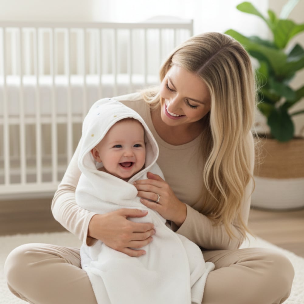 Mama Yoyo Bebek Banyo Havlusu Yıldız Desenli 90x90 cm Ekru