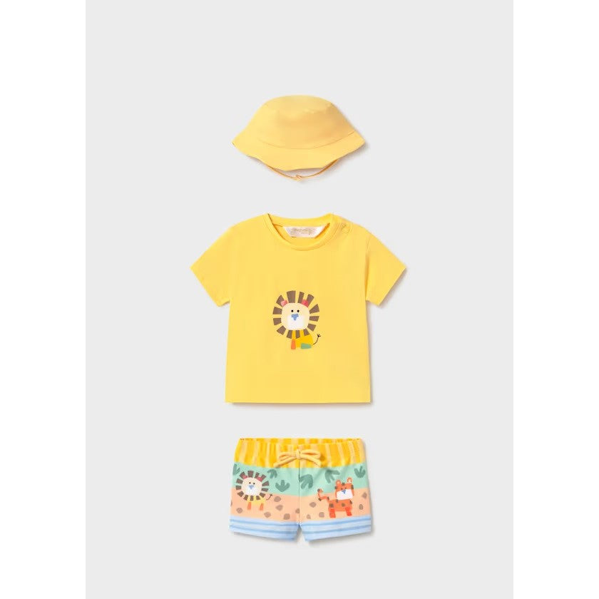 Mayoral Yazlık Erkek Bebek T-shirt Mayo Şapka 3'lü Set Sarı