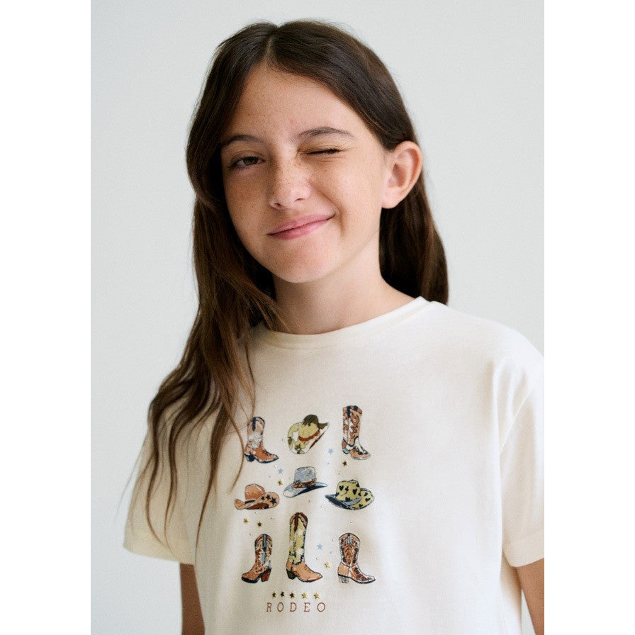 Mayoral Yazlık Kız Kısa Kol T-shirt Ekru