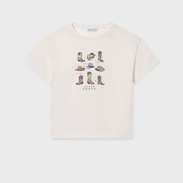 Mayoral Yazlık Kız Kısa Kol T-shirt Ekru