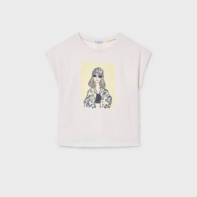 Mayoral Yazlık Kız Kısa Kol T-shirt Ekru