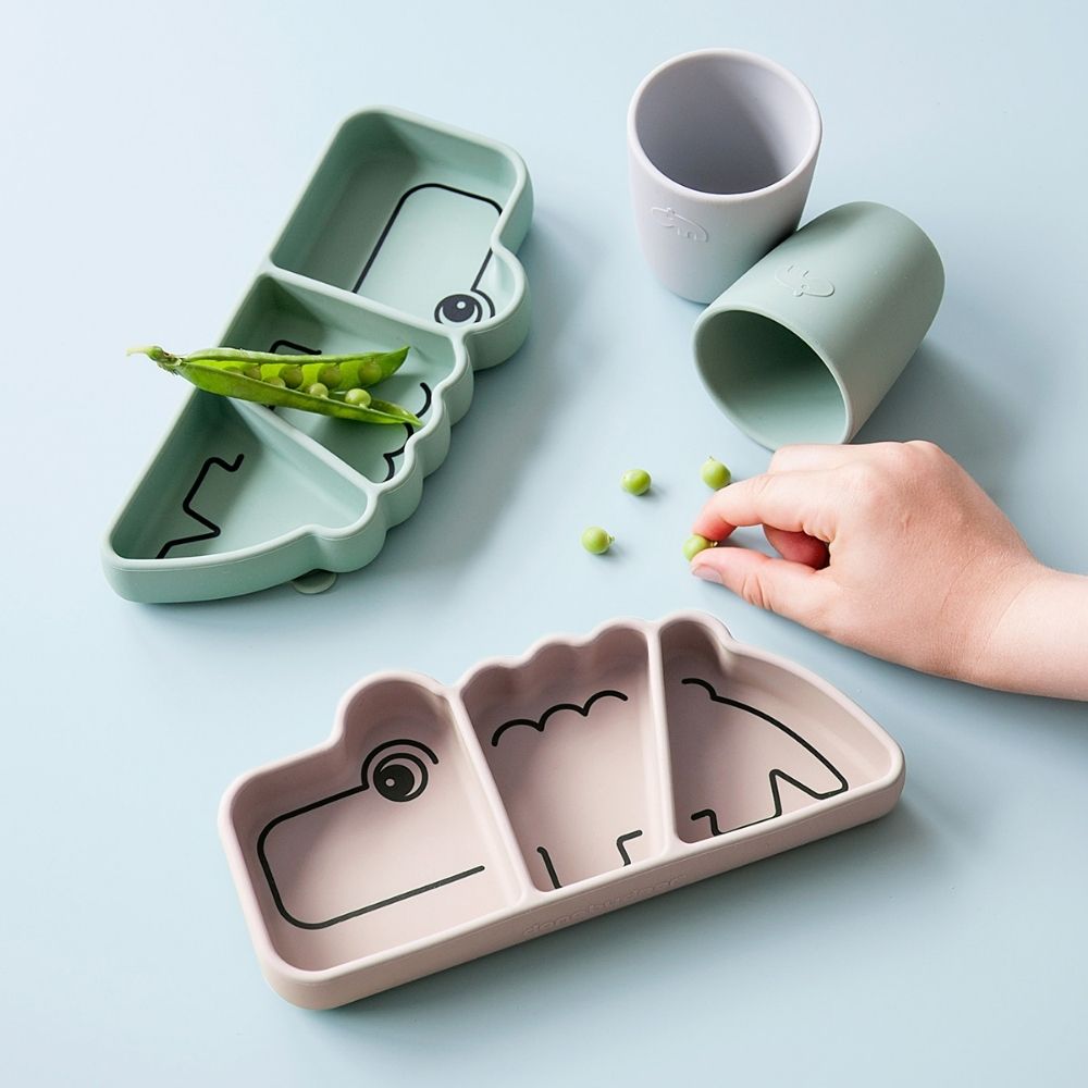 Done by Deer Croco Vakumlu Bölmeli Silikon Tabak - Pembe