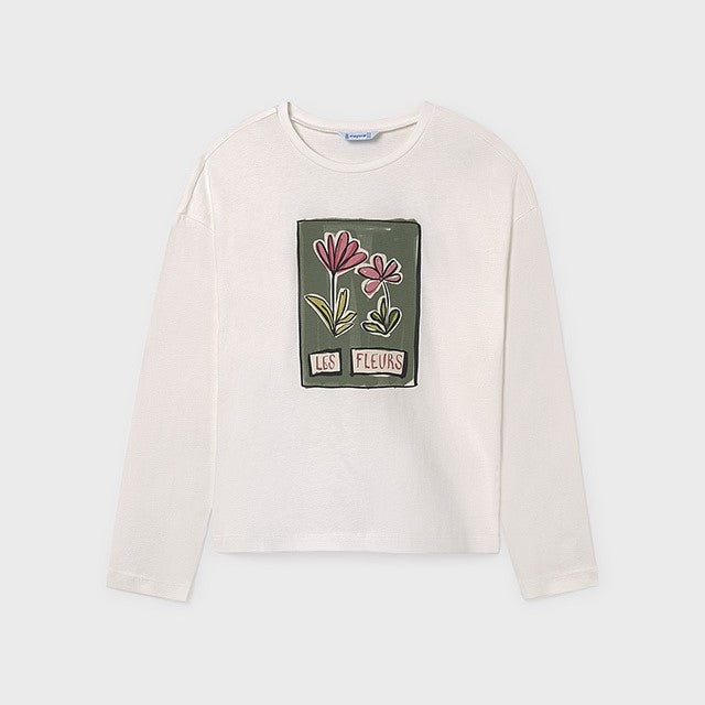 Mayoral Kışlık Kız Uzun Kol T-shirt Ekru