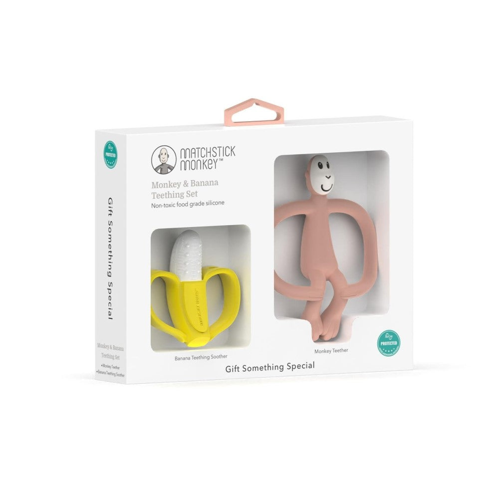 Matchstick Monkey Banana-Silikon Diş Kaşıyıcı Hediye Seti (Pembe)
