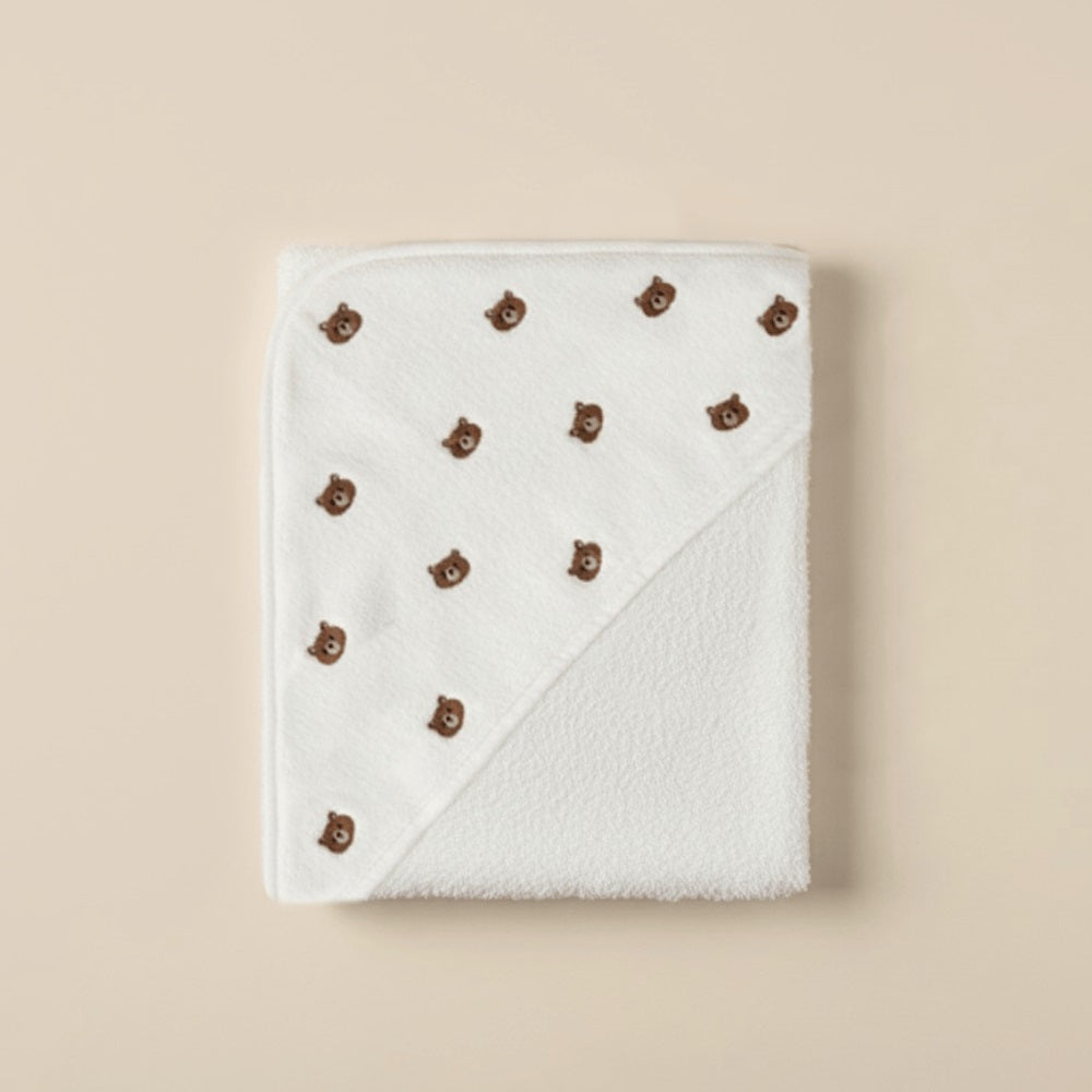 Mama Yoyo Bebek Banyo Havlusu Ayı Desenli 90x90 cm Ekru