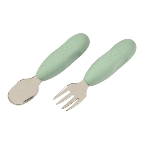 Beaba Paslanmaz Çelik Çatal Kaşık Seti, Sage Green