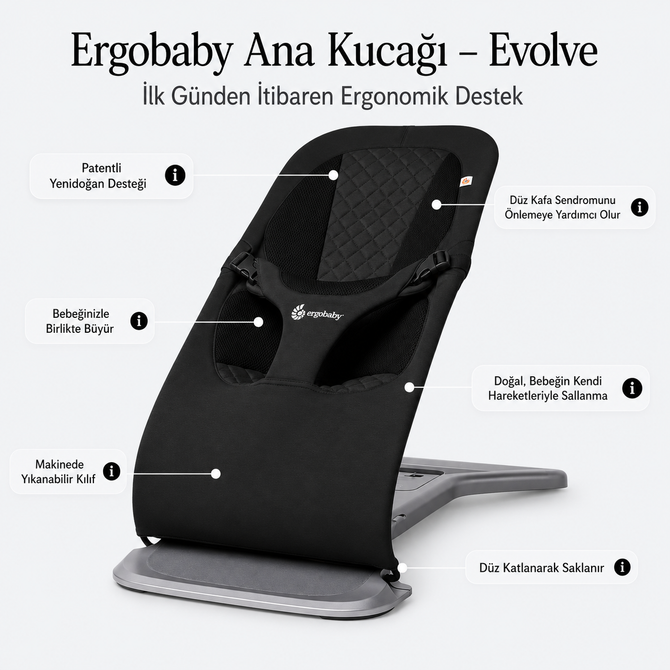 Ergobaby Bouncer Evolve (Onyx Black) - Ana Kucağı Salıncak - Görsel 4
