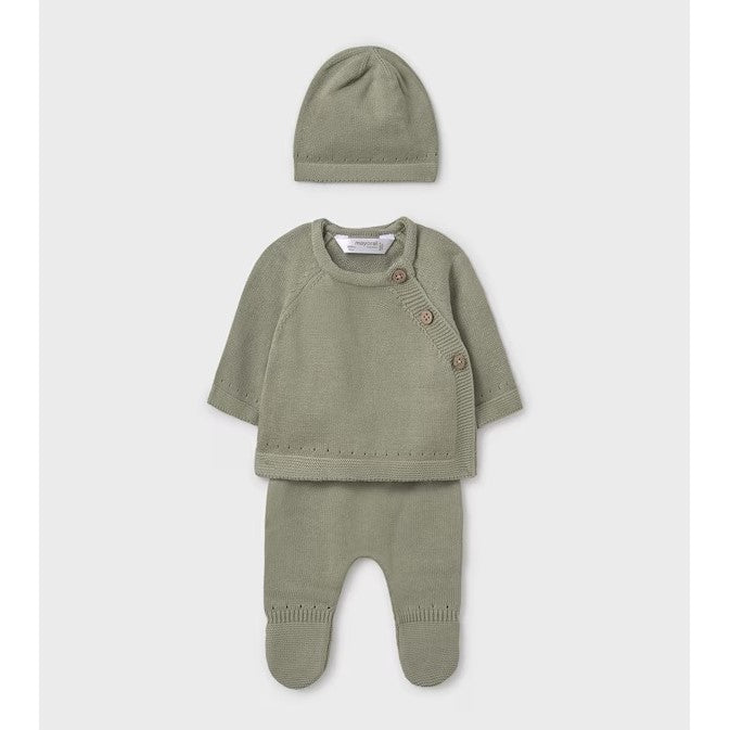 Mayoral Kışlık Bebek Triko Zıbın Bluz Patikli Pantolon Bere Set Yeşil