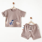 Andy Wawa Andywawa Yazlık Erkek Bebek T-shirt Şort Takım 2'li Set Bej - Şort, Şort Takımı