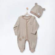 Andywawa Erkek Bebek Romper Tulum Şapka Set Bej