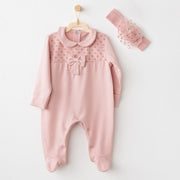 Andywawa Kız Bebek Romper Tulum Bandana Set Pembe