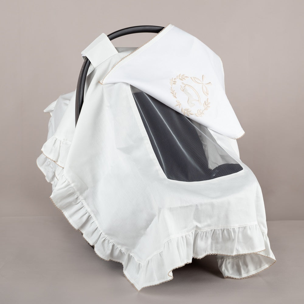 ChiMayys Baby Asil Bej Tığ İşi Süslemeli Fırfırlı Puset Örtüsü