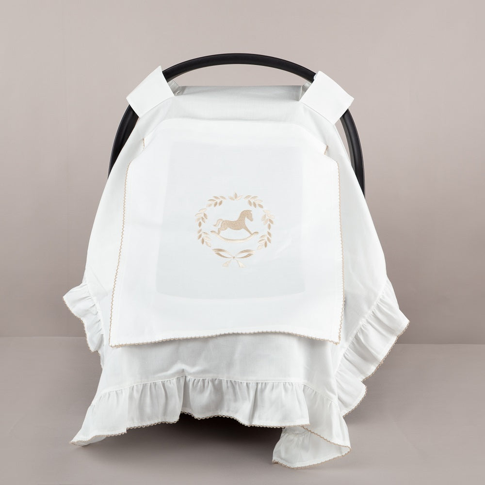 ChiMayys Baby Asil Bej Tığ İşi Süslemeli Fırfırlı Puset Örtüsü