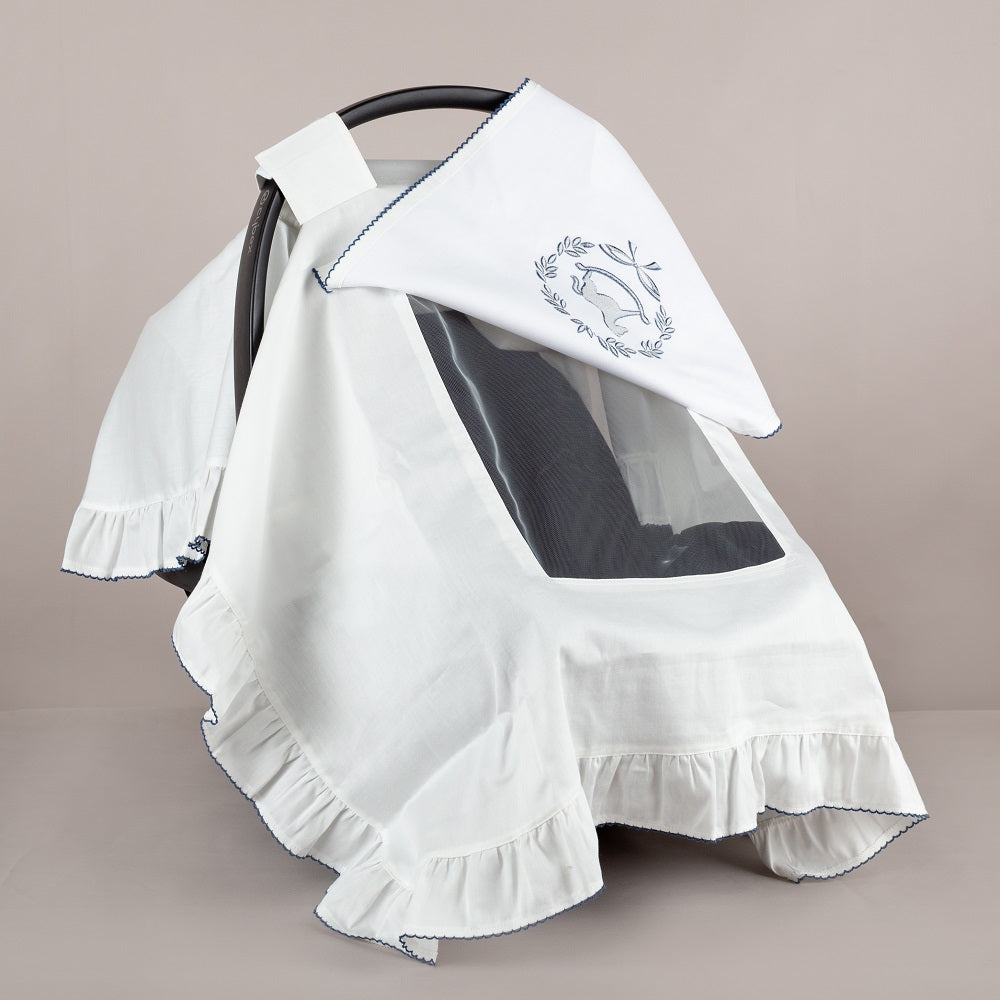 ChiMayys Baby Asil İndigo Tığ İşi Süslemeli Fırfırlı Puset Örtüsü