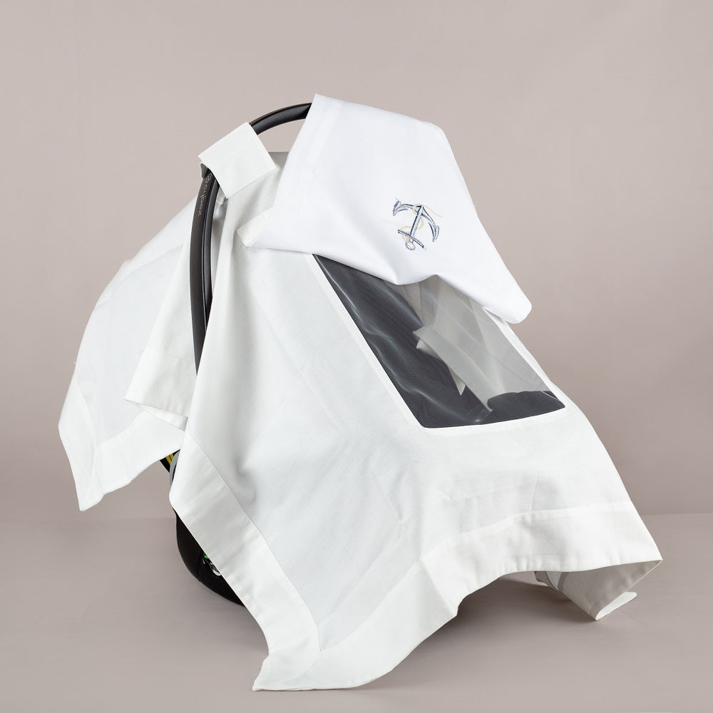 ChiMayys Baby Asil Marin Nakışlı Köşeli Puset Örtüsü