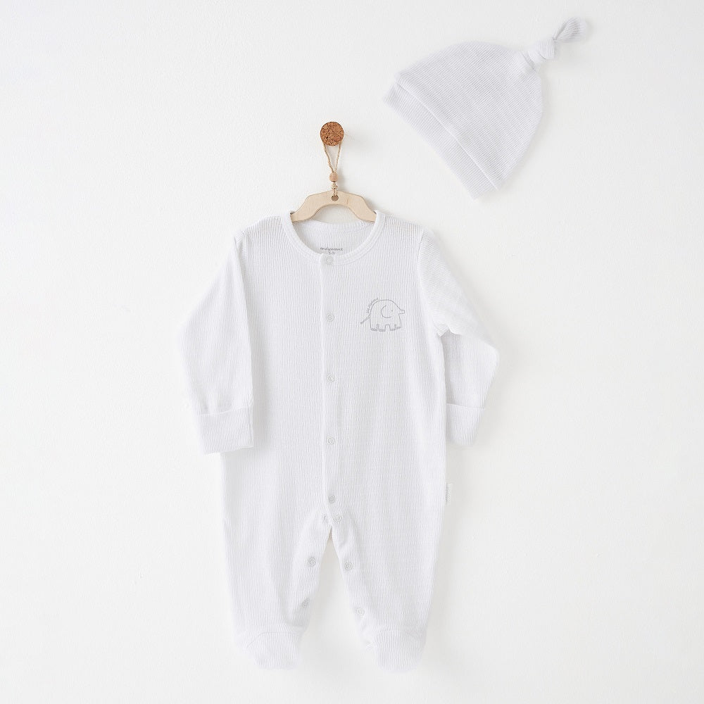 Andywawa Erkek Bebek Yazlık Tulum Şapka Set Beyaz