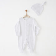 Andywawa Erkek Bebek Yazlık Tulum Şapka Set Beyaz