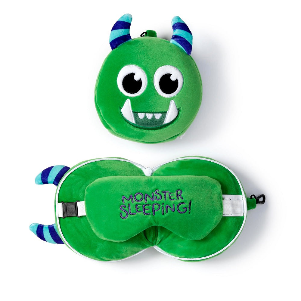 Relaxeazzz Seyahat Yastığı Ve Göz Maskesi Green Monstarz Monster Plush