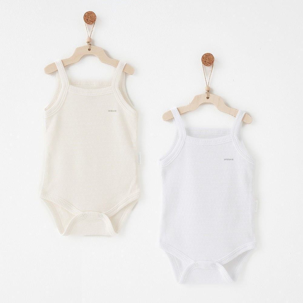 Andy Wawa Andywawa Yazlık Kız Bebek İp Askılı Body 2'li Set Ekru - Body,Tulum,Zıbın