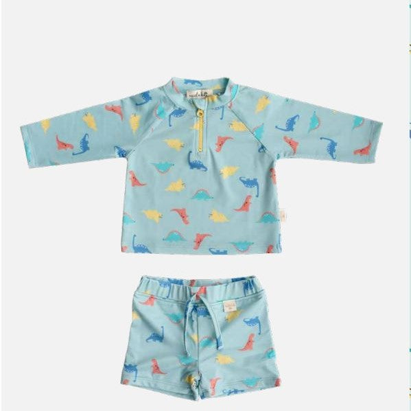 Miela Kids Erkek Bebek UV Korumalı Alt Üst  Set - Dinoland Mavi